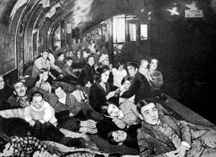 Spanish Civil War: civilians take shelter ina Metro station in Madrid