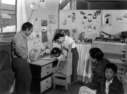 Photographic print of Tojo Miatake and family at the Manzanar Relocation Centre, California