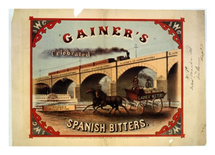 Patent medicine label for Garnier's celebrated Spanish Bitter's