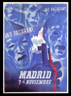 7 Nov. 1937. Issued by the Ministry of Propaganda, Madrid Office. Issued to honour the people's defence of Madrid; its dominant blue colour may evoke the blue overalls that were standard worker's atti...