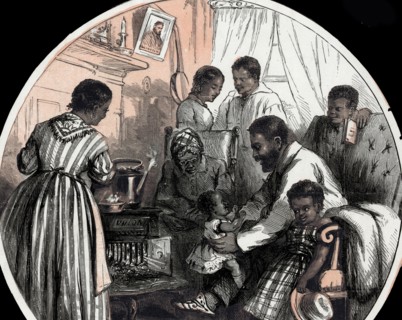 Emancipation from an engraved illustration by Thomas Nast 1840-1902 , c1865.