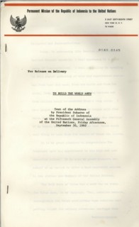 Indonesian President Sukarno's Address to the United Nations general Assembly.
