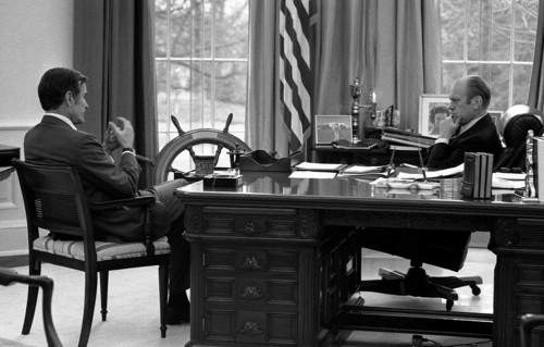 US President Ronald Reagan holds a National Security Council Meeting Room, to examine options following the TWA hijacking.