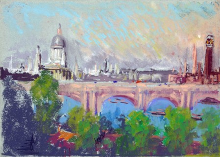 London over Waterloo Bridge 1900 by Joseph Pennell