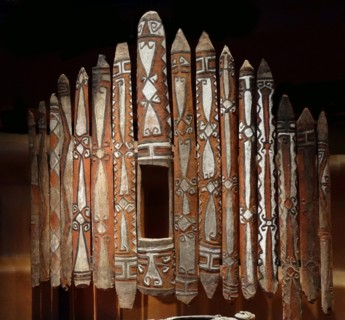 Decorated wooden façade from a ceremonial house of the Tifalmin tribe
