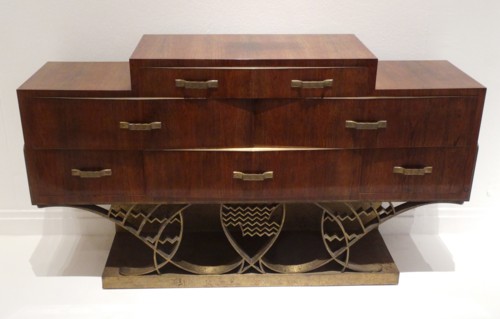 Commode with drawers set on a latticed bronze base, 1933, by Eugène Printz,