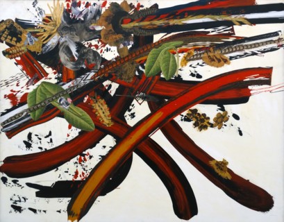 Untitled acrylic and collage on canvas 1982. By Bernard Requichot 1929-1961