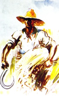 Contemporary illustration of a Spanish peasant farming, during the Spanish Civil War 1935
