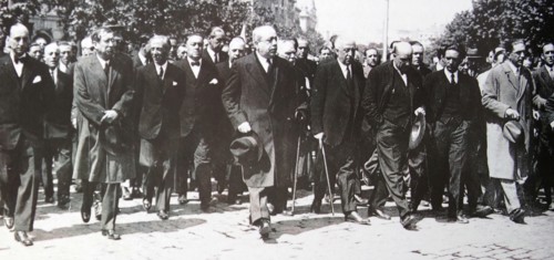 Miguell Azana centre with members of the Popular Front Government in Madrid 1935