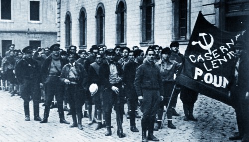 POUM militia guards the Headquarters of the POUM in Barcelona 1936.
