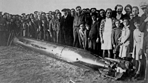 Unexploded rocket shell during the Spanish Civil War