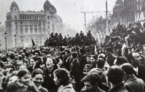 Military parade in Barcelona, during the Spanish Civil War