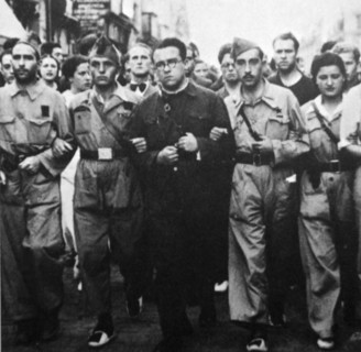 Santiago José Carrillo leads a militia march during the Spanish Civil War