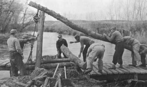 Republican soldiers build a bridge during the Spanish civil war