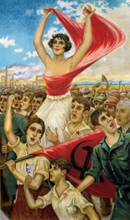 propaganda illustration depicting a rally during the Spanish Civil War