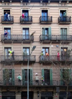 Façade of apartments with mannequins, Barcelona, Spain