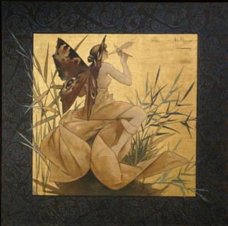 Composition with winged nymph at sunrise by Alexandre de Riquer, 1887