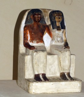 Painted limestone statue of an unnamed man and his wife from a tomb-chapel at Thebes, 18th Dynasty about 1350 BC.