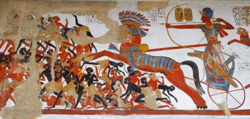 Egyptian temple relief depicting a military expedition by Rameses II (1279-1213 BC)