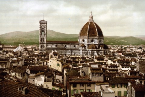 Duomo Cathedral, panoramic view from Vecchio Palace, Florence, Italy 1890