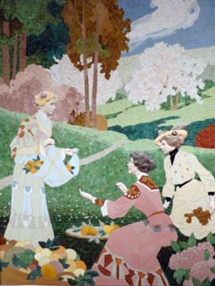 Ceramic mosaic depicting women harvesting fruit