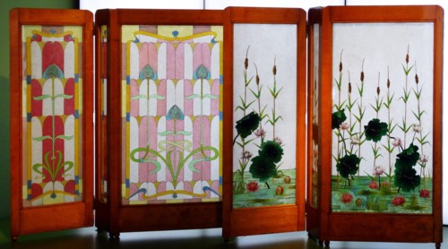 Glass and Wood screen decorated with Lilies by Frederic Vidal