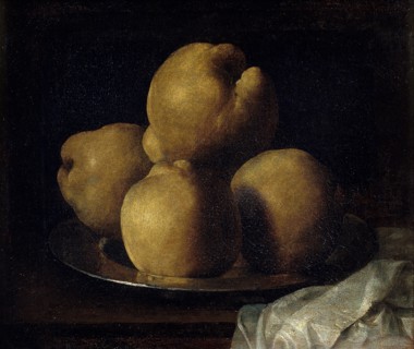 Painting titled 'Still life with Dish of Quince' by Francisco de Zurbarán