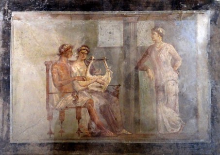 Roman fresco of a woman playing the lyre Roman, 50 -79 AD