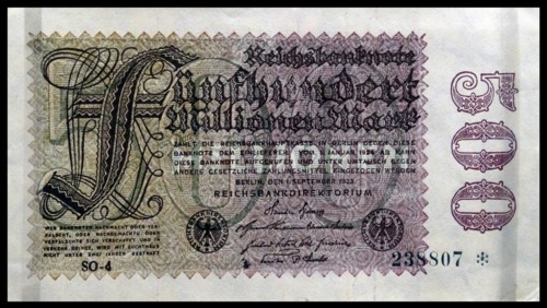 500, 000, 000 Reichsmark banknote; Germany, 1923.