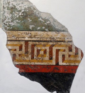 Fragmentary wall-painting showing a pattern with visual perspective. Roman 90-30 BC