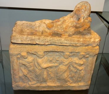 Terracotta cinerary urn, with a figure of a reclining woman; Etruscan, 100-50 BC From Chiusi