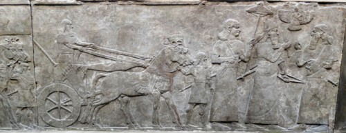 Wall frieze depicting a triumphal march. Assyrian, about 865-860 BC From Nimrud, Iraq.