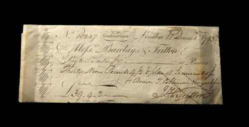 Barclay’s & Co. cheque London, 1793.