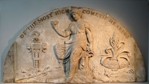 Stonework depicting the goddess Hygeia