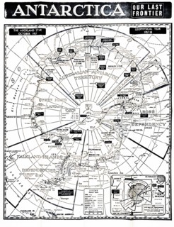 Antarctica map showing the various national zones 1958