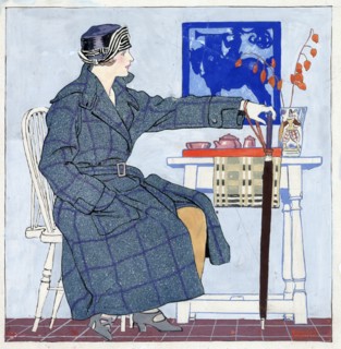 Young woman sitting beside table holding umbrella by Edward Penfield