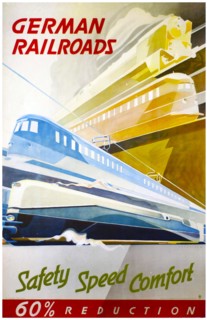 Reconstruction of Germany post world war two: 1950's German railway poster