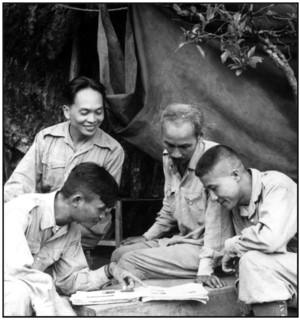 North Vietnamese high command circa 1955. Ngyen Van Giap and right Ho Chi Minh