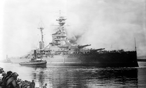 Launch of HMS Ramillies, Royal Navy Revenge-class battleship, during World War I.