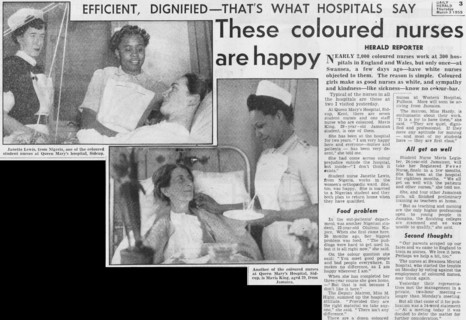 Newspaper article featuring coloured nurses of the National Health Service