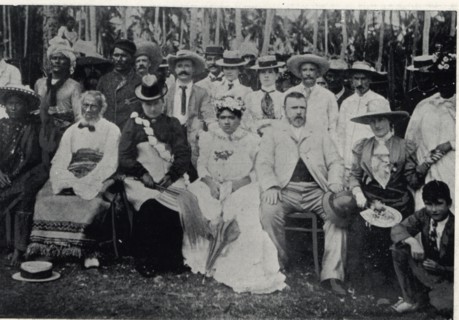 Photograph of Prime Minister of New Zealand Richard Seddon and wife Mrs. Seddon with the King and Queen of Niue