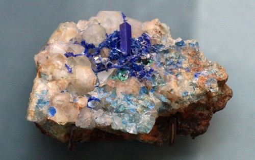 Linarite, crystalline mineral formed by the oxidation of galena and chalcopyrite