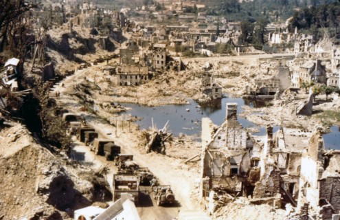 Colour photograph of Saint-Lô, a commune in North-Western France, during World War Two
