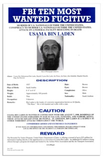Top Ten Most Wanted notice issued by the FBI for Osama Bin Laden