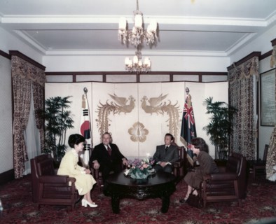 Prime Minister of New Zealand meets President Park Chung hee of South Korea and his daughter, Park Geun-hye