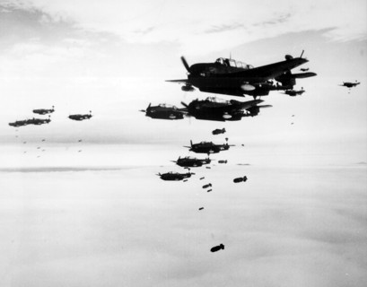 Photograph of the dropping of bombs on Hakodate, Japan