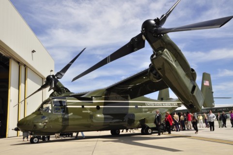 Colour photograph of a MV-22 B ‘Osprey,’ after a MV-22B Introduction Ceremony in the HMX-1 hangar