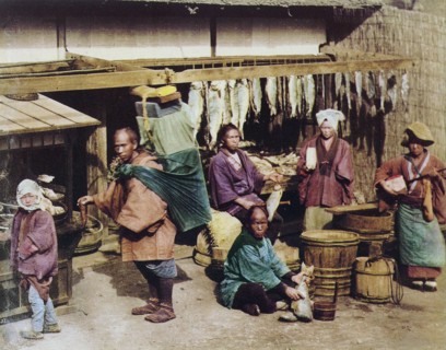 Hand-coloured photograph of Japanese people by Felice Beato