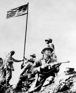 First flag set atop Mt. Suribachi, during World war Two, southwest end of the island Iwo Jima.