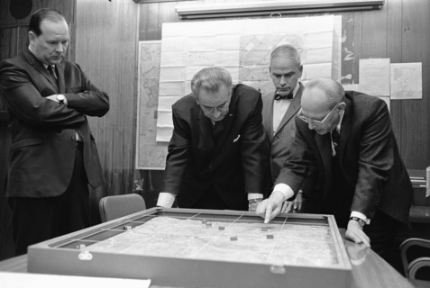 White House Situation Room. President Lyndon Johnson, during the Vietnam War 1968
